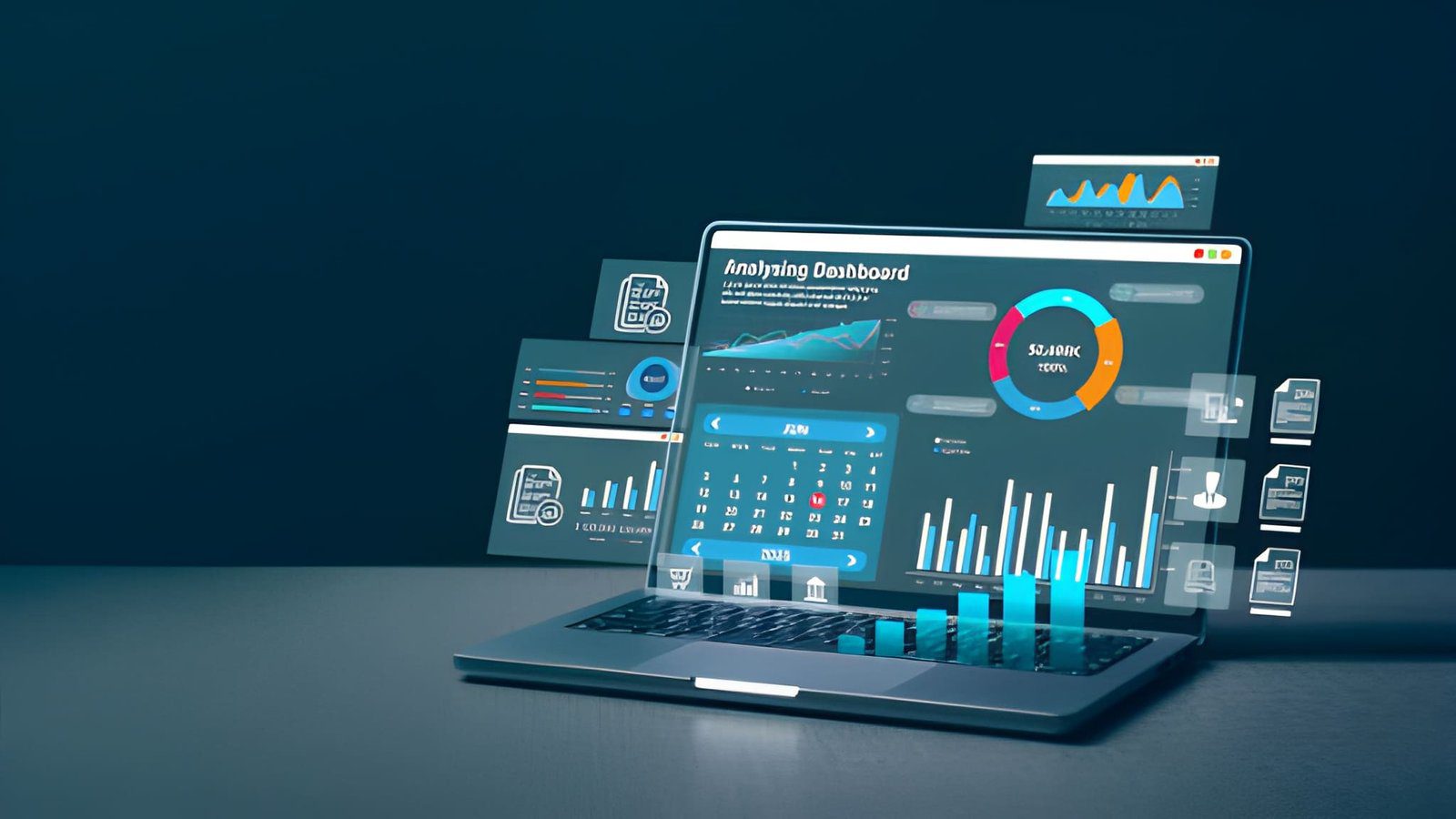 KPI dashboard on laptop with analytics charts